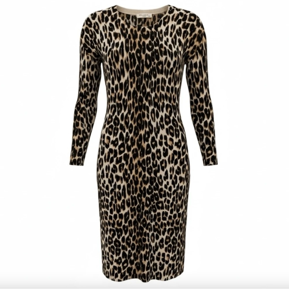Equipment Marta Cashmere Silk Sweater Dress Leopard Print Mini Classic Chic, S